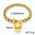 Golden dragon bone chain bracelet with 18mm round ball pendant and T-bar clasp - Gold Bracelet (KB168187-Z)