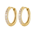 Pair of gold-plated stainless steel hoop earrings with round cubic zirconia stones - 2.5*12mm Gold (Pair)