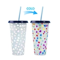 710ml cold color changing plastic cup with blue lid and vibrant heart pattern - 701-800ml / Heart Pattern (Dark Blue)