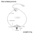 Bijenarmband van titaniumstaal met zirkonia vleugels en zwarte lak afwerking 16+5cm - Zilveren Bijenarmband (TXE147)