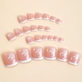 Set de uñas postizas para pies estilo francés con flores de rosa blanca y base natural - Estilo de Rosa Blanca Francesa (XL-33-28)