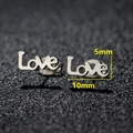 Polished silver stainless steel Love stud earrings measuring 10mm by 5mm in a minimalist style - Love (064) / Steel