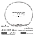 Dettaglio delle dimensioni del bracciale tennis in zirconia 2mm e materiale in acciaio - Argento (2mm)