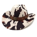 Chapeau de cowboy style western à motif vache avec bande en cuir et badge étoile - M (56-58cm) / Imprimé Vache Beige