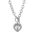 Collana in acciaio argento con chiusura OT e ciondolo in cristallo scintillante a cuore - Cuore Trasparente Argento (KN19289-Z)