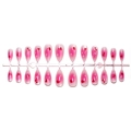 Faux ongles œil de chat roses avec cœurs rouges et nœuds blancs pour la Saint-Valentin - 24 Pièces/En Bande / Coeur Rose Oeil de Chat En Bande (B1-13955)