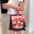 Roze canvas emmertas met cartoontekening en ronde houten handvatten voor dames - Mooi Klein Meisje