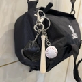Three-piece baseball keychain set featuring black glove, bat and ball on bag - 2CM White Ball Long Bat Black