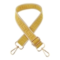 Detail of adjustable yellow geometric jacquard bag strap with gold metal hardware - Lemon Yellow