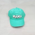 Detalle del bordado MAMA en la gorra de béisbol de lona de algodón verde menta - Adulto MAMA / Cian
