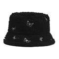 Schwarzer Anglerhut aus Fleece mit weißen Schmetterlingsstickereien für den Winter - Erwachsene / Schwarz
