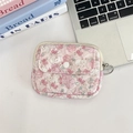 Quilted floral coin purse with snap button and keychain shown on a white workspace - Flower White Rabbit