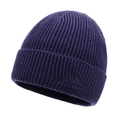 Deep purple ribbed knit beanie with mountain embroidery for outdoor winter warmth - One Size / Navy Blue