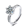 Classic six-prong heart zircon engagement ring with adjustable silver band and accents - J0305-Classic Six-Prong Solitaire