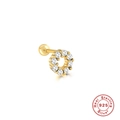 S925 sterling silver gold plated round earring with micro-paved cubic zirconia gems - Gold Ring Clear Stone