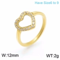 Anello a cuore cavo placcato oro con cristalli di zirconia bianca, larghezza 12 mm - US 7 / Cuore d'Oro (KR101162-K)