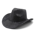 Cappello da cowboy con paillettes nere per feste in stile classico western jazz fedora - Stile Paillettes Nere con Corona a Goccia