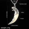 Men's stainless steel necklace with acrylic wolf tooth pendant and alloy tiger head detail - Wolf Tooth No.13 + 70cm Steel Chain