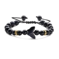 Detail of blue sandstone beaded bracelet with gold accents and adjustable cord - Blue Sandstone Butterfly (Woven Rope)