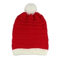 Adult red knitted Christmas beanie with white pompom and ribbed cuff in festive style - Adult / Red Cable Knit
