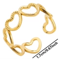 Anillo corazón de acero inoxidable dorado pulido, ajustable con 1,7 cm de diámetro - Dorado