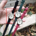 Women's quartz watches with cat ear cases in black, dark green, and red suede bands - Black (63696)