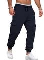Pantalón cargo de felpa azul marino para hombre con varios bolsillos y cordón - S / Azul marino