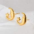 Elegant 18K gold plated moon and star stud earrings with embossed face design - Face Star Moon (E887-xy)