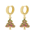 Detail showing festive Christmas tree huggie hoop earrings with red and green crystals - Gold Green Enamel Rose Zircon Christmas Tree