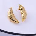 Golden croissant dome earrings with a polished liquid lava metallic finish and pleated texture - Gold XLEH030 (Croissant Shape)