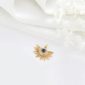 Macro detail of sunburst eye pendant with blue gemstone on white silk fabric - Deep Blue Zirconia Sun Ray Eye Style (H-8615)
