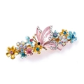 Vintage pink butterfly hair clip with colorful rhinestones and blue flower accents - Multicolor/Painted Butterfly