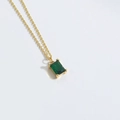 Delicate gold chain necklace featuring a rectangular green zircon pendant in a claw setting - Green
