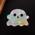 Ghost-shaped Halloween hair claw clip with holographic pearlescent acetate finish - Iridescent Pearl White Ghost Shape