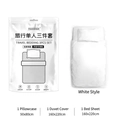 Disposable 3-piece bedding set for travel including sheet, duvet cover, and pillowcase - Single Set Model B / White
