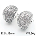 Boucles d'oreilles ovales en acier argenté avec cristaux pavés, taille 24x18mm et 26g - Style Ovale Strass (KE112672-KFC) / 24x18mm / Acier