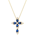 Dettaglio del pendente a croce dorata con pietre blu a goccia e zirconi bianchi tondi - Oro / Collana con Zirconi Blu