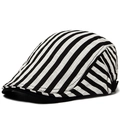 Classic striped cotton linen newsboy cap with breathable fabric and casual peaked design - Adjustable / White