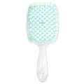 Portable light blue hollow mesh hair comb with a transparent handle for wet or dry hair - Transparent Handle - Green