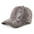 Berretto da baseball vintage marrone lavato con numeri in strass neri e protezione solare - Regolabile / Cachi