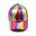Holografische bunte Baseballkappe aus glänzendem Lackleder mit Metallic-Spiegeleffekt - Verstellbar / Regenbogen Gebogene Krempe Baseball Stil
