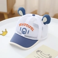 Blue and white mesh toddler baseball cap with cute bear ears and embroidery - 48-52cm / Style Two Deep Blue