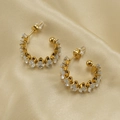 Elegant 18K gold-plated C-shape earrings set with sparkling clear oval cubic zirconia - Marquise Cut White (370-White)
