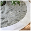 Detail of plush Christmas tree skirt with silver embroidery on grey and white fabric - Grey Embroidery Style / 90cm