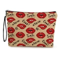 Chique beige make-uptas met rode lippen print en handige zwarte polsband voor dames - 17*25cm / Rode Lip Letter Print Stijl (款式1)