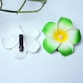 Green and white plumeria flower hair clips with pearl detail and duckbill clip - Green Flower Head + Pearl + Clip [4cm]