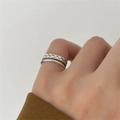 Vintage silver weave texture stackable ring set with smooth minimalist band for men - JZ0414 (Double Stacking)