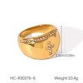 Detail view of wide gold stainless steel ring with cross-shaped crystal inlay - Gold Cross Inlaid Diamond Dome Style (HC-R30376-6)