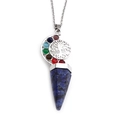 Silberne Lebensbaum-Halskette mit bunten Edelsteinen und blauem Sechskant-Anhänger - Lapislazuli-Stil (NSN00327)