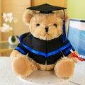 Cuddly plush graduation teddy bear wearing a black academic gown with blue trim accents - Graduation Bear With Cloak / Blue Trim / 25cm